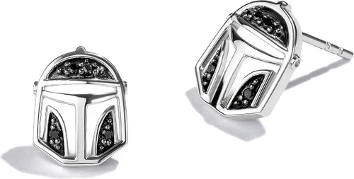 Vista 4 de Star Wars Fine Jewelry The Mandalorian - Juego de collar y aretes para casco en plata de ley y rodio negro con diamantes negros de 110 CT.TW, Metal