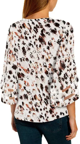 Vista 2 de LookbookStore - Camisa para mujer, estampada, con cuello en V, mangas 34 acampanadas con paneles de malla