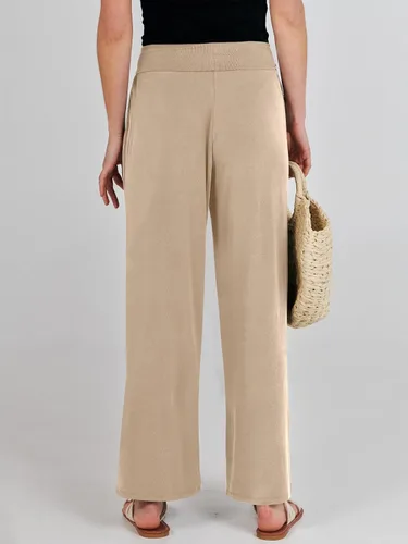 Vista 4 de ANRABESS Pantalones de verano de pierna ancha para mujer, con lazo frontal, holgados, de cintura alta, casual, con abertura, estilo bohemio, palazzo