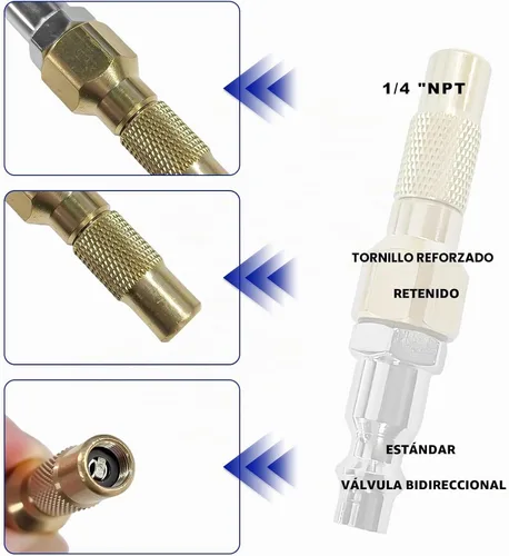 Vista 3 de Boquilla de aire de latón resistente con conector rápido, 7 unidades, con conector rápido, aguja de aire con adaptadores para inflador