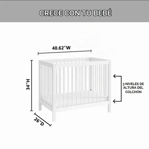 Vista 3 de Oxford Baby Essentials Island Mini cuna convertible 4 en 1 con husillos redondos, color blanco