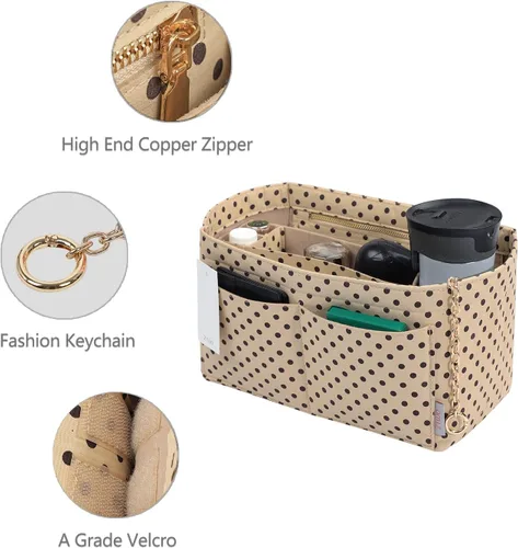 Vista 4 de Organizador de bolso organizador de fieltro con cremallera e inserto inferior cosido ajuste Speedy Neverfull Gracefull bolso 6 tamaños M lunares