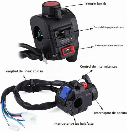 Vista 4 de Keenso Interruptor de manillar de motocicleta de 7/8 pulgadas, interruptor de parada de arranque de haz alto y bajo de 12 V