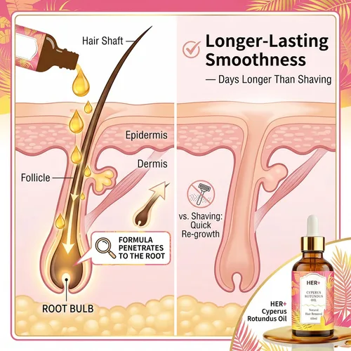 Vista 2 de Her+ Cyperus Rotundus Oil for Hair Removal, Natural Hair Removal Oil & Inhibitor Cyperus Rotundus Oil, Reducing Body Hair Growth, and Pore