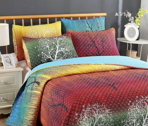 Vista 5 de Swanson Beddings Juego de colcha de árbol de arco iris: edredón y una funda de almohada (individual)