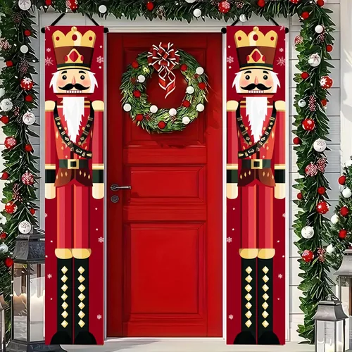 Vista 19 de BlissYard Estandartes de Porche Navideños de Cascanueces 12×71 Pulgadas Hola Invierno Feliz Navidad Decoraciones de Puerta Estandarte de Soldado