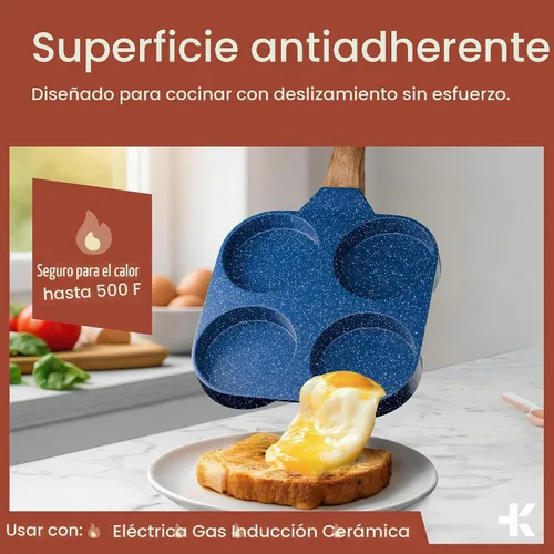 Vista 7 de Sartén antiadherente para freír huevos de 4 tazas, mármol azul, sartén para panqueques de granito, libre de PFOS y PFOA, aluminio fundido a presión