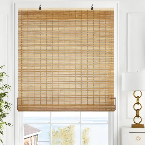 Vista 9 de LazBlinds Persianas de Bambú sin Cordón, Cortinas Enrollables para Ventanas, Persianas Colgantes con Filtro de Luz para Ventanas, Cortinas de Bambú