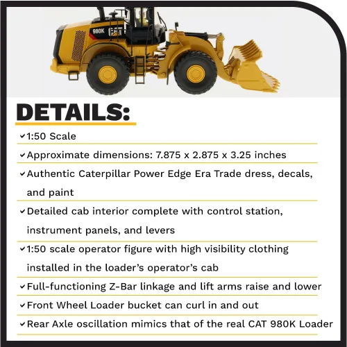 Vista 4 de Diecast Masters Cargador de ruedas Caterpillar 980K 1:50 - Configuración de roca - Core Classics Series 85296C