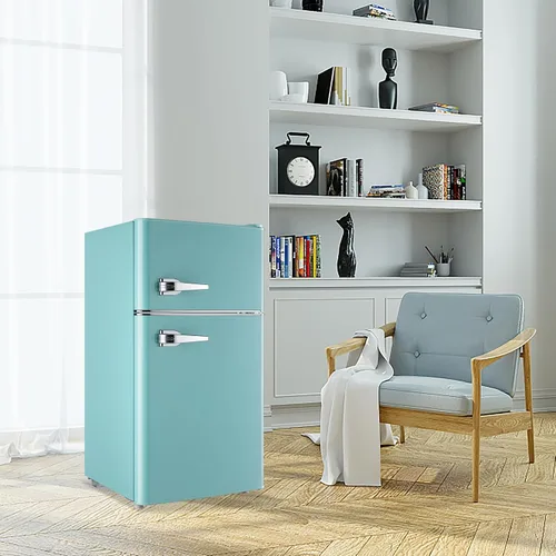 Vista 9 de WANAI Mini Refrigerador Compacto Pequeño con Congelador, Mini Refrigerador Retro con Doble Puerta, 7 Termostato Ajustable, Estantes Ajustables Para