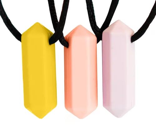 Vista 9 de Juego de 3 collares sensoriales de lápiz, lo mejor para niños o adultos a los que les gusta morder o tener autismo, juguetes masticables de silicona
