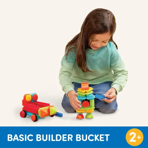 Vista 6 de Juego de bloques Battat Bristle Blocks de 113 piezas Interlocking blocks in bright colors and shapes with wheels for movable builds and easy