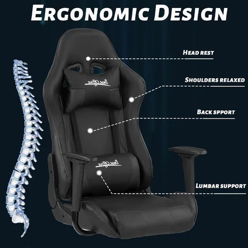 Vista 3 de Silla Gamer - Silla reclinable ergonómica de respaldo alto para juegos de PC con reposacabezas y soporte lumbar para adultos y niños de 8 a 12 años