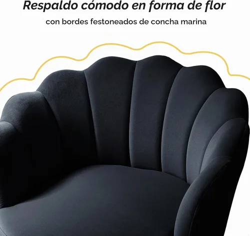 Vista 5 de HULALA HOME Silla decorativa moderna de terciopelo con respaldo en forma de concha, bonito sillón para sala de estar, dormitorio con patas doradas