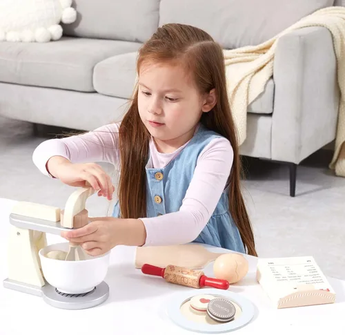 Vista 2 de Giant bean Mezclador de juguetes de madera, accesorios de cocina para niños, licuadora de juguete de simulación para niños y niñas a partir de 3 años