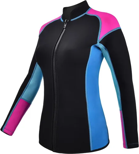 Vista 12 de Wetsuits Top Jacket Women Men 2mm Neoprene Long Sleeve Shirt Front Zipper Vest Wet Suit Keep Warm for Adult Youth Diving Surfing Swimming Water