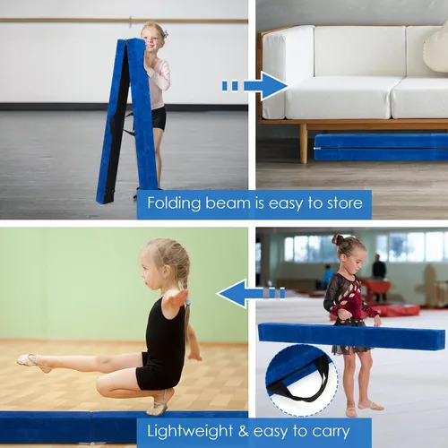 Vista 5 de Giantex Haz de equilibrio de 7/8/9 pies, haz de gimnasia plegable con asas de transporte, base de goma antideslizante para niños, haz de gimnasia
