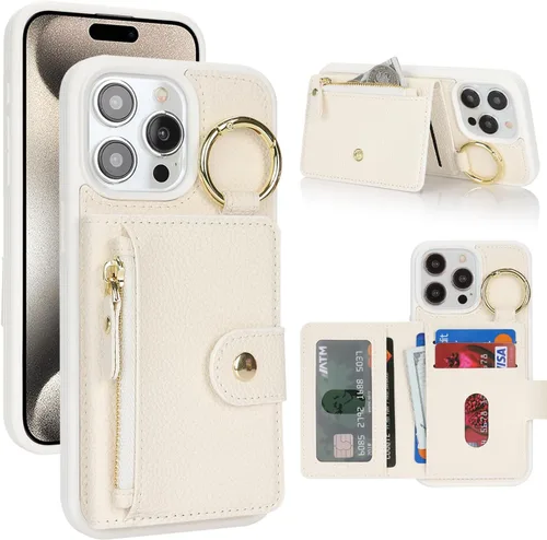 Vista 9 de Funda para iPhone 14 Plus con tarjetero, color negro Funda con cremallera y ranura para mujer y hombre