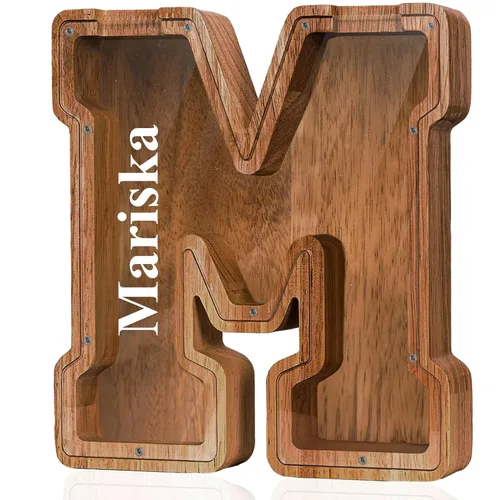 Vista 79 de Alcancía de madera grande personalizada con letras – Alcancía de letras para niños y niñas, regalo de cumpleaños (A)