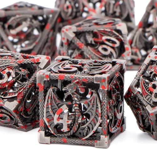 Vista 9 de KERWELLSI Juego de dados huecos D&D con caja de regalo, 7 dados de metal poliédrico D y D para juegos de rol, dados de dragón de mazmorra D20 D12