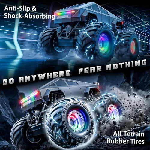 Vista 6 de BEZGAR 1:20 4WD RC Cyber Style Truck con rotación de 360° y luces (gris)