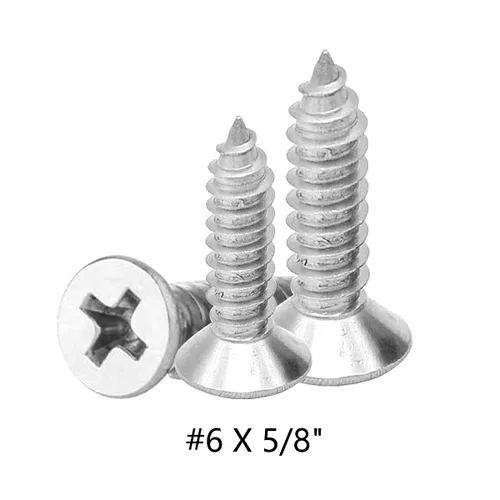 Vista 2 de Tornillo de madera de acero inoxidable #6 x 5/8 pulgadas, 100 piezas, tornillo autorroscante de cabeza plana, tornillos de metal, cola puntiaguda