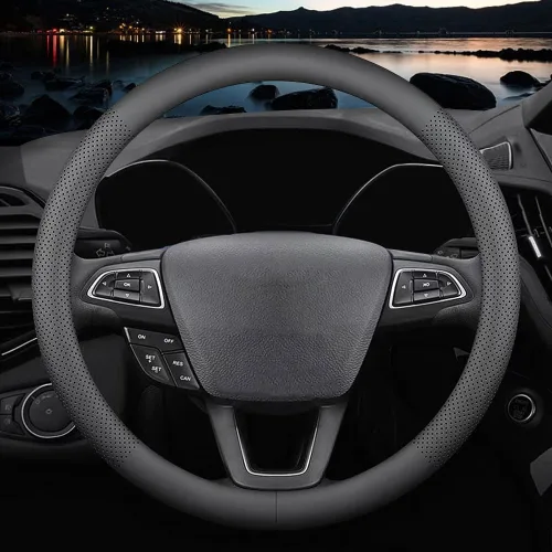 Vista 8 de HAOTULE Funda universal para volante de automóvil, de piel de napa, 15 pulgadas, color negro