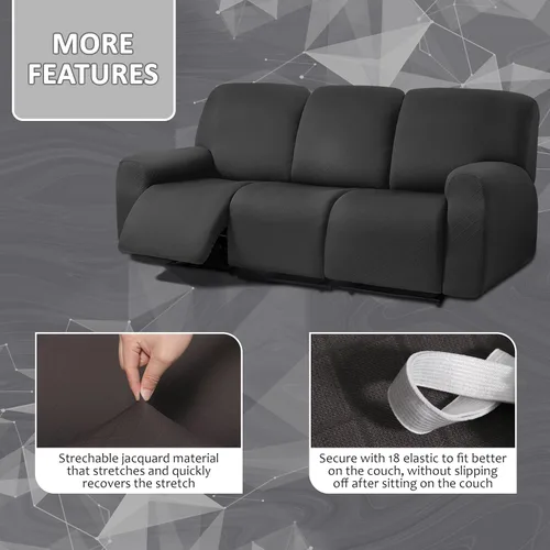 Vista 3 de ULTICOR Fundas para sofá reclinable de 8 piezas con diseño de jacquard cuadrado, fundas elásticas para sofá reclinable de 3 cojines, gruesas, suaves