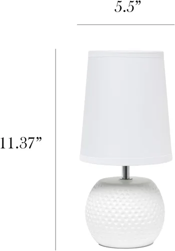 Vista 3 de Simple Designs LT2084-WHT - Lámpara de mesita de noche de cerámica con textura tachonada, color blanco