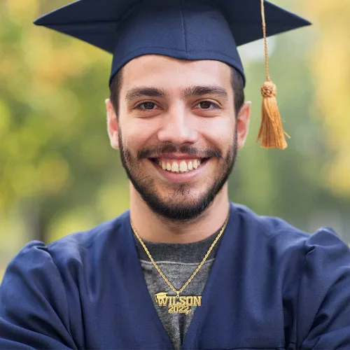 Vista 5 de AILIN Collar de graduación personalizado de clase 2023 con nombre de acero inoxidable, gorra de soltero con nombre, regalo para hombres, novios