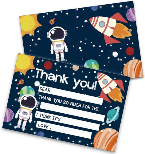 Vista 11 de Tarjetas de agradecimiento en blanco para decoración de fiestas de cumpleaños, notas de agradecimiento para niños o niñas, 20 tarjetas con 20 sobres