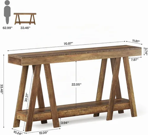 Vista 2 de Tribesigns Mesa consola de granja de 70.87 pulgadas, mesa decorativa de entrada de 2 niveles detrás del sofá para sala de estar, entrada, vestíbulo