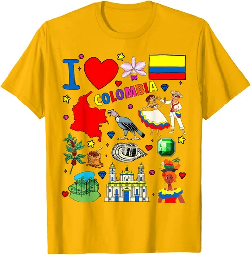 Vista 47 de Camiseta con diseño de bandera y mapa de I Love Colombia dibujada a mano