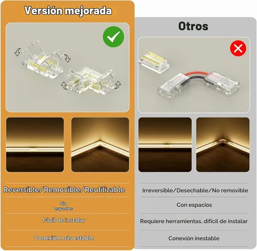 Vista 3 de PAUTIX 8mm Conectores COB de 2 pines 8 piezas, Conectores en forma de L/de esquina, Adaptador de terminal de extensión sin soldadura reutilizable, 2