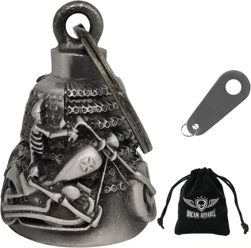 Vista 18 de Dream Apparel Campanas de motocicleta para motociclistas, accesorios de campanas pesadas y llavero para la suerte