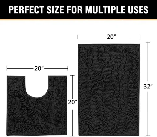 Vista 7 de H.VERSAILTEX Tapete de baño de felpilla de lujo negro de 17 x 24 pulgadas, paquete de 2 alfombras de baño de 32 x 20 pulgadas y 20 x 20 pulgadas