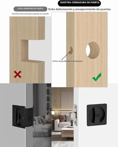 Vista 4 de Lethato Hardware para Puerta de Bolsillo Negro, Cerradura de Puerta de Bolsillo, Pestillo de Puerta de Bolsillo, Puerta de Bolsillo Mate Negra