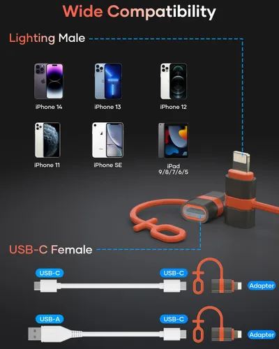 Vista 4 de USB C to Lightning Adapter Pack of 2, iPhone Lightning Male to USB C Female Adapter for iPhone 14 13 12 11 X Pro Max Air Mini, iPod, Not for