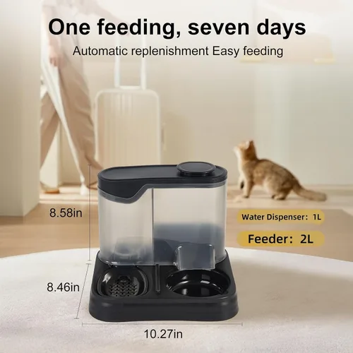 Vista 7 de Conjunto de Comedero y Dispensador de Agua por Gravedad para Mascotas, Comedero Automático para Perros y Dispensador de Agua para Perros, Gatos