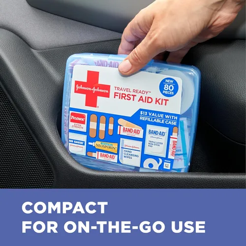 Vista 3 de BAND-AID Brand Travel Ready Kit portátil de primeros auxilios de emergencia, cuidado de heridas menores, perfecto para el hogar, automóvil, camping