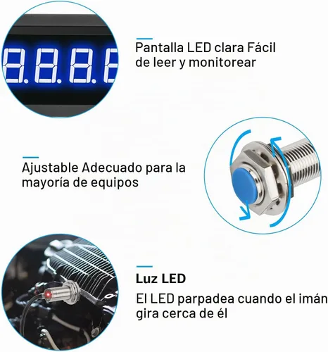 Vista 2 de EEEkit Tacómetro de 4 dígitos con LED azul, medidor de velocidad RPM digital para motores con sensor Hall NPN de interruptor de proximidad
