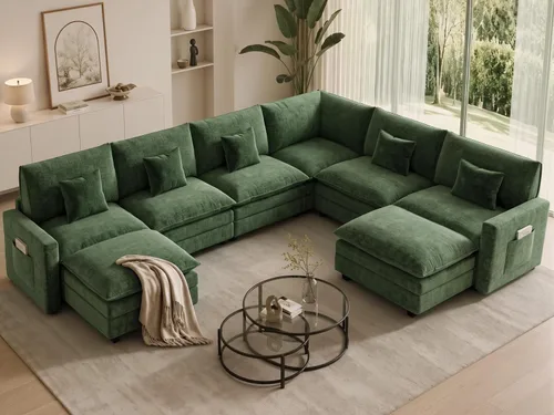 Vista 38 de Sofá seccional modular de 107", sofá de nube en forma de L con otomana Negro
