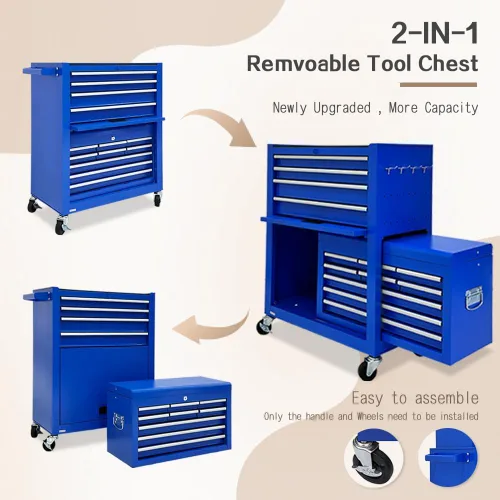 Vista 5 de Cofre de herramientas de 13 cajones con caja de herramientas y ruedas, gran caja de herramientas desmontable con cajones deslizantes, gabinetes