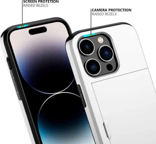 Vista 96 de Nvollnoe - Funda para iPhone 14 con tarjetero [tienda de 5 tarjetas] Negro - Almacenamiento más grande