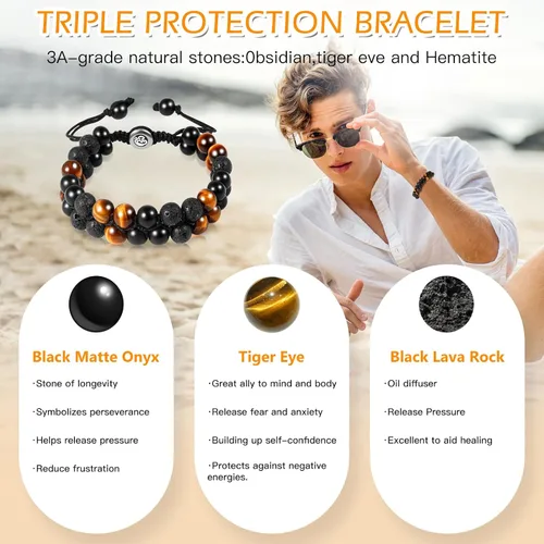 Vista 22 de Triple Protection Bracelet - for Protect & Balance - Energy Crystal Handmade Bracelets for Men Women