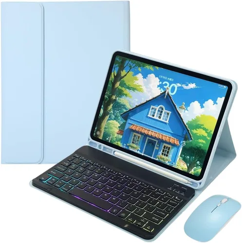 Vista 16 de Funda con teclado retroiluminado arcoíris para Galaxy Tab S6 Lite de 10.4 pulgadas con mouse y 7 colores RGB retroiluminación colorida teclado