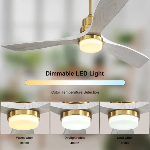Vista 3 de Sofucor Ventiladores de techo de madera maciza de 52 pulgadas con luces y control remoto, ventilador de techo regulable de 6 velocidades