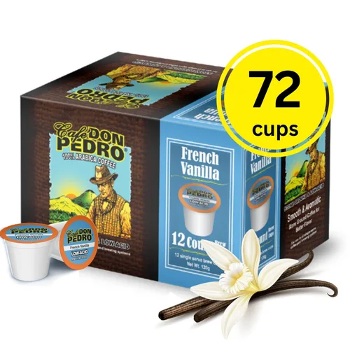 Vista 5 de Cafe Don Pedro Cápsulas de café de vainilla francesa de bajo ácido, compatible con cafetera K-Cup, 100% Arábica, Battles Heartburn, Reflujo ácido