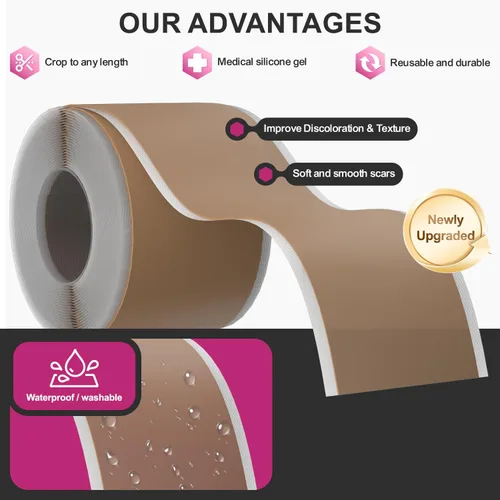 Vista 8 de Silicone Bandages for Sensitive Fragile Skin - 2" x 4" 20 Counts & Silicone Scar Tape (1.77" x 157" - 4M)