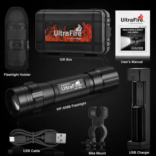 Vista 7 de ULTRAFIRE Linterna táctica con funda, linterna LED de un solo modo 1000 linterna de cinturón de trabajo de alto lumen con soporte, linternas